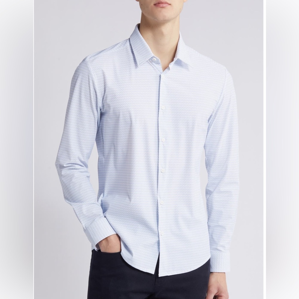 Brand new Boss Button Down Shirt (large slim fit), White with blue print